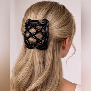 Elegant Black Beaded Stretch Hair Comb Clip